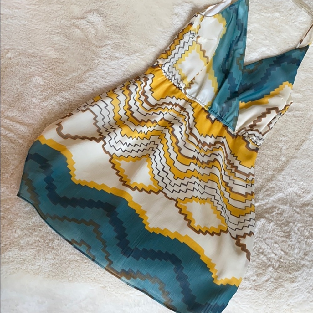 Adorable summer dress green, yellow w/cream, mini